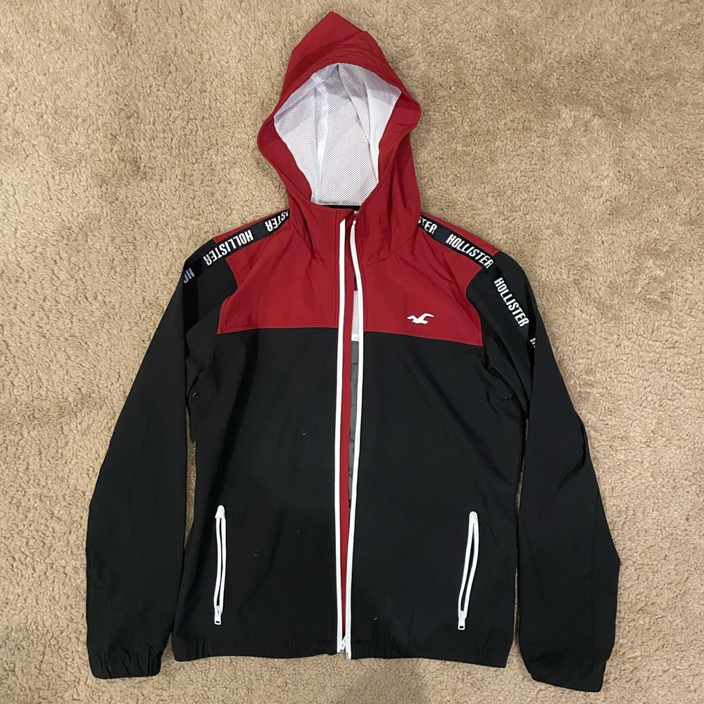 HOLLISTER Red/Black Full Zip Wind Rain Jacket M